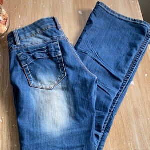 Bell bottom washed denim jeans